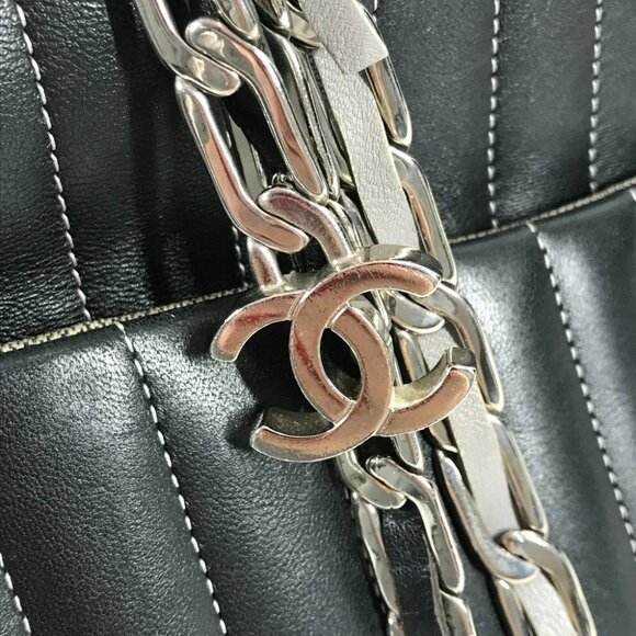 CHANEL CC CC Mark logo stripe Double Chain Shoulder Tote Bag - Picture 4 of 15